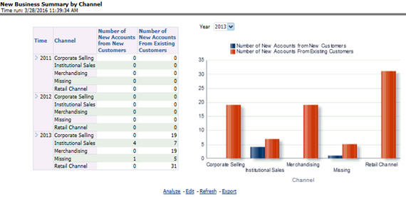 This report displays summary of new accounts opened across various bank channels.