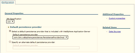 On the Application servers window, click the required Application Server link. Click Container Services and then click Default Java Persistence API settings to display the Configuration window.
