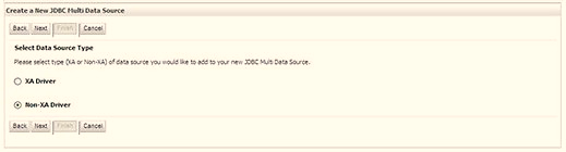 Select the type of data source to add to the new JDBC Multi Data Source. Click Next.