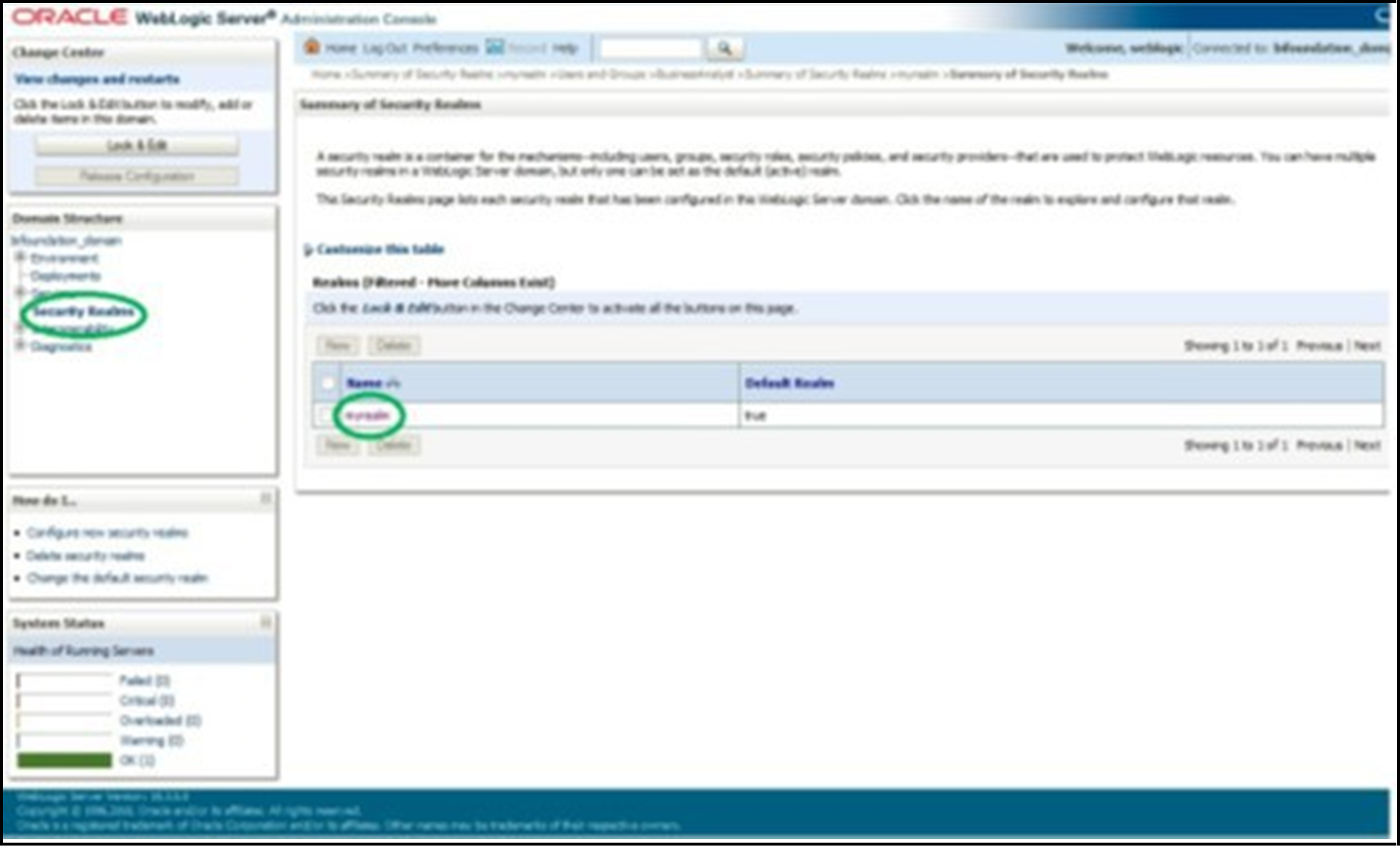 The WebLogic Administration Console allows you to create the OBIEE roles.