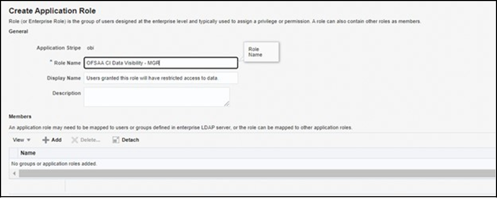 This WebLogic Administration Console screen allows you to create application roles.