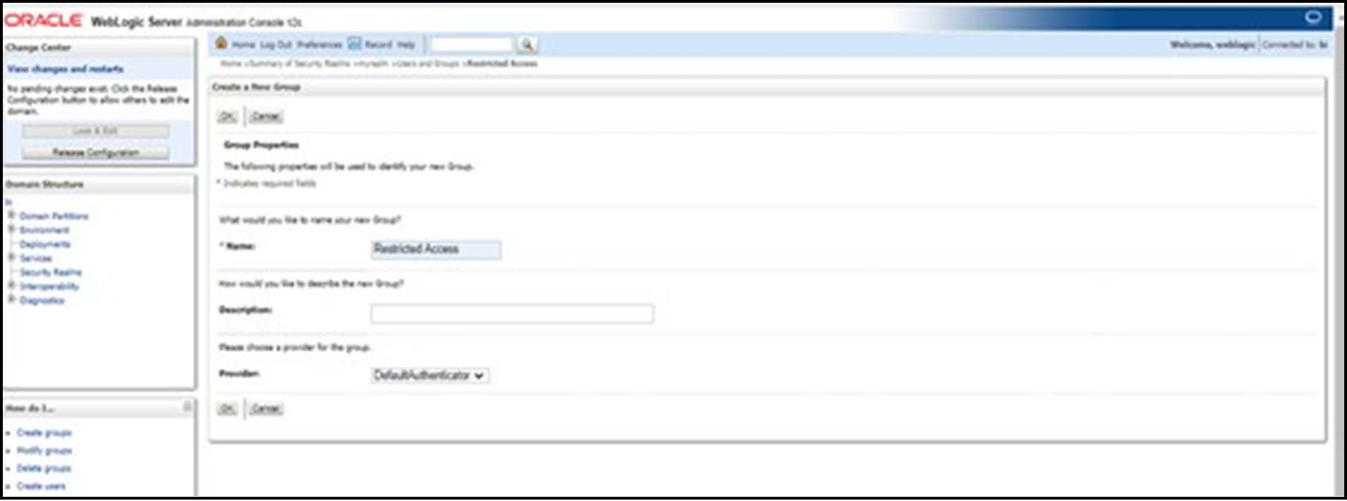 This screen allows you to create a new user group.