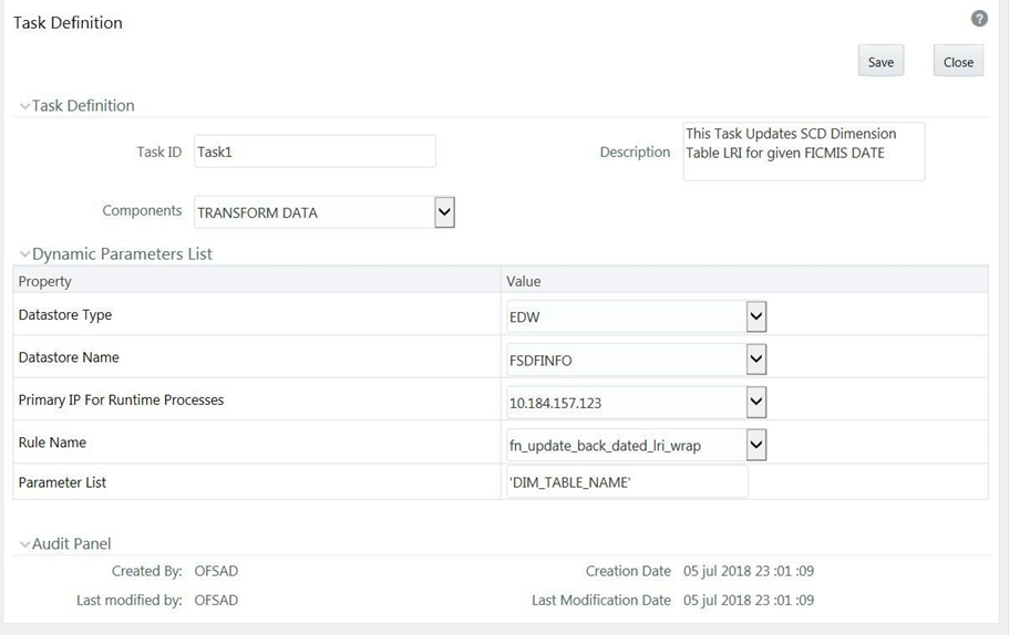 This illustration shows the Add Task for the LRI table.