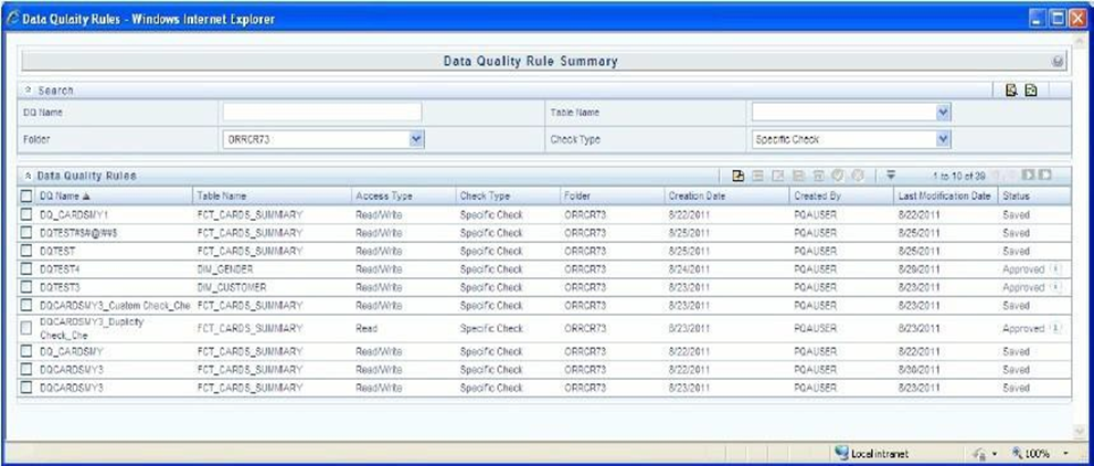 This illustration shows the Data Quality Rule Summary page. This illustration shows the Data Quality Rule Summary page.