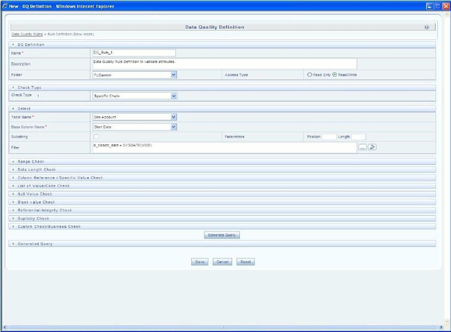 This illustration shows the DQ Definition page. Perform the actions mentioned in the next steps.