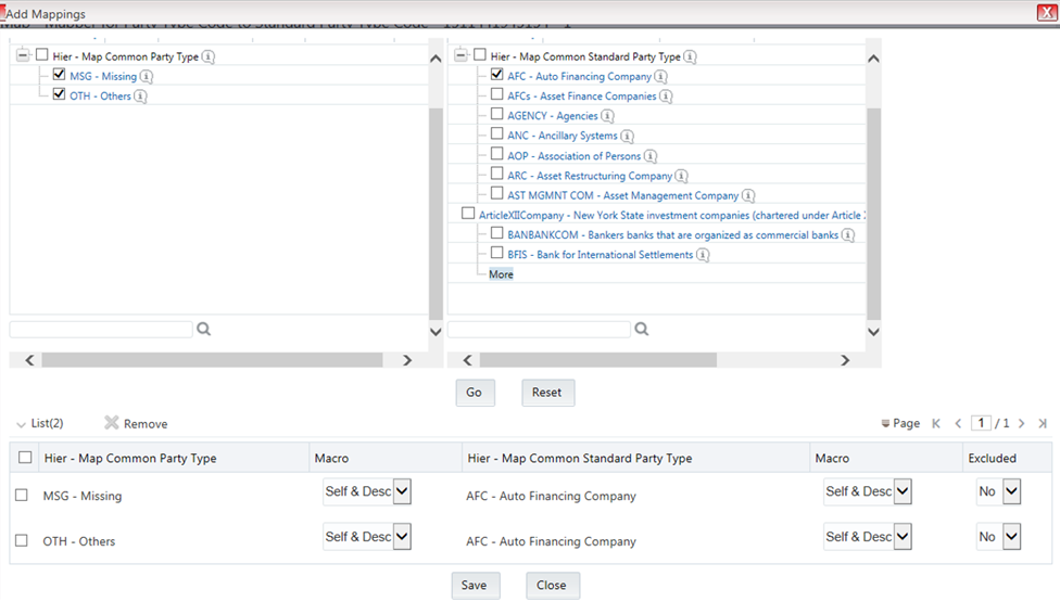This illustration shows the Add Mappings page with the many-to-one mapping of the members for the selected Mapper. Select the required members to do many-to-one mapping. The selected members are listed at the bottom of the page. Save the details.