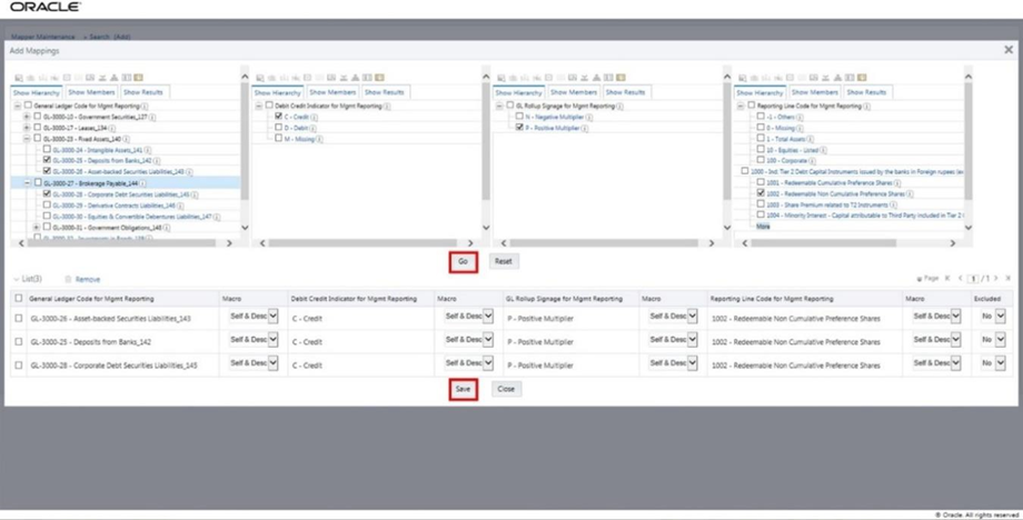 This illustration shows mapping the members and saving the mappings. Click Go to proceed with the mapping. Then click Save to save the mappings.