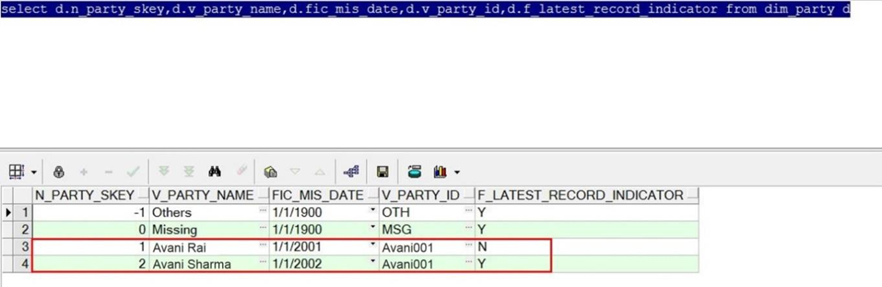 This illustration shows the sample data record after running again the LRI batch with a different FIC_MIS_DATE.