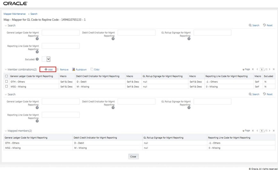 This illustration shows selecting Add in the Mapper Maintenance page for the One-to-One mapping at child hierarchy level.