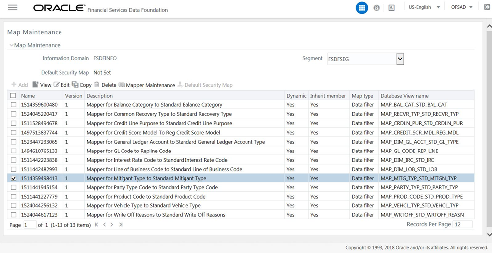 This illustration shows selecting the Mapper Maintenance for a required Mapper using the Mapper Name, Description, or Database View Name.