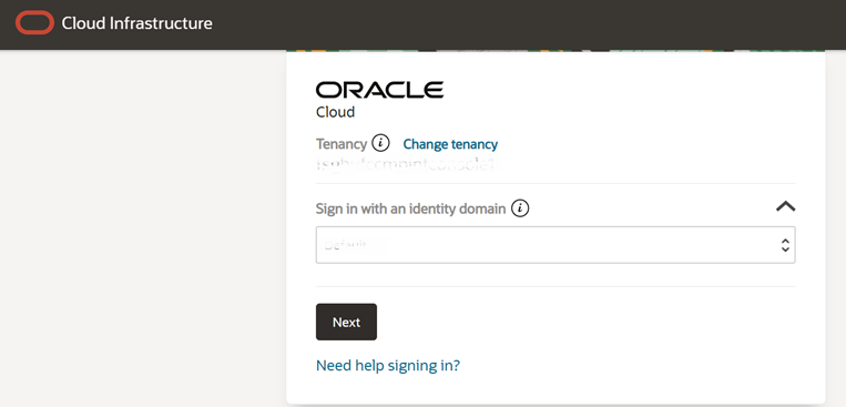 Select the Identity domain from the drop-down and click Next.