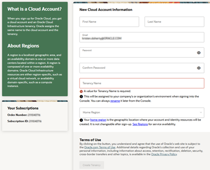 New Cloud Account Information Page