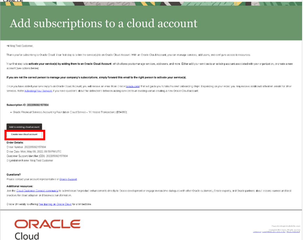 Illustration of Welcome to Oracle Cloud - Setup your Account email