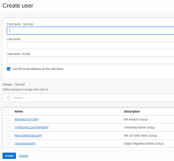 This illustration shows the Add User Details window, you must specifythe user details such as First Name, Last Name, User Name / Email.