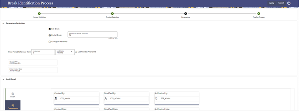 This page displays the Break Identification Process Details page.