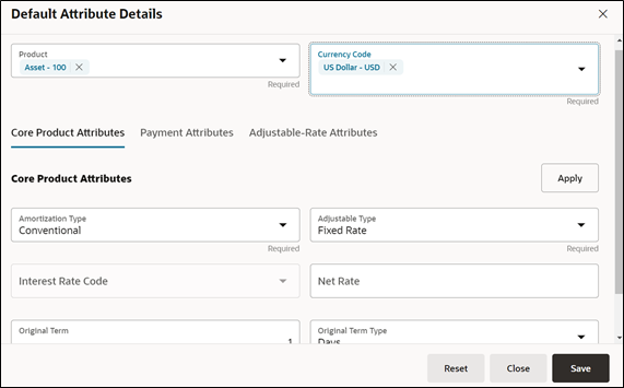 In the Core Product Attributes tab, you can select one or multiple products and one or multiple currencies and start defining core product attributes.