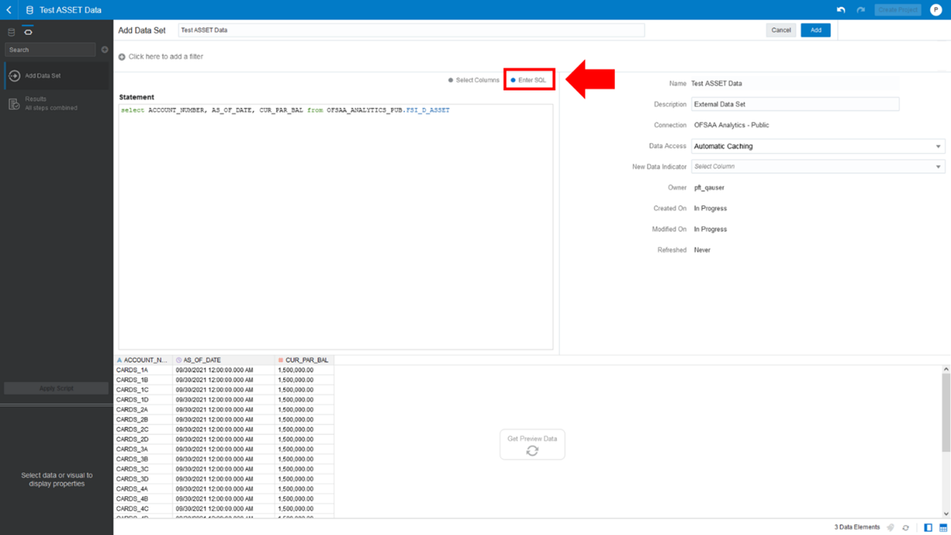 The Data Results based on modified SQL Query displays the SQL Query Browser where you can change the auto-generated Query and retrieve the results based on the modified SQL Query.