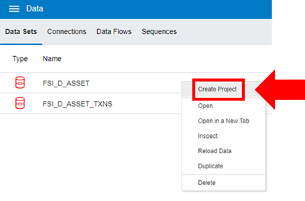 The Data Set Options part of the screen allows you to see the various options available to you on right-click on Data Serts.