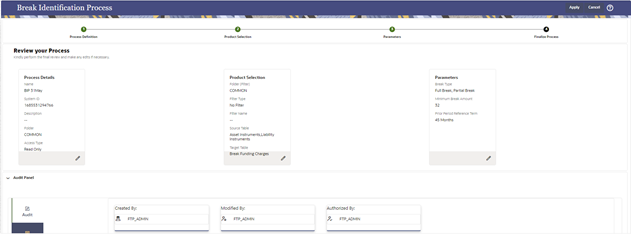 This screen allows you to Freeze the Process with the selected parameters.