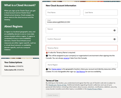 New Cloud Account Information page