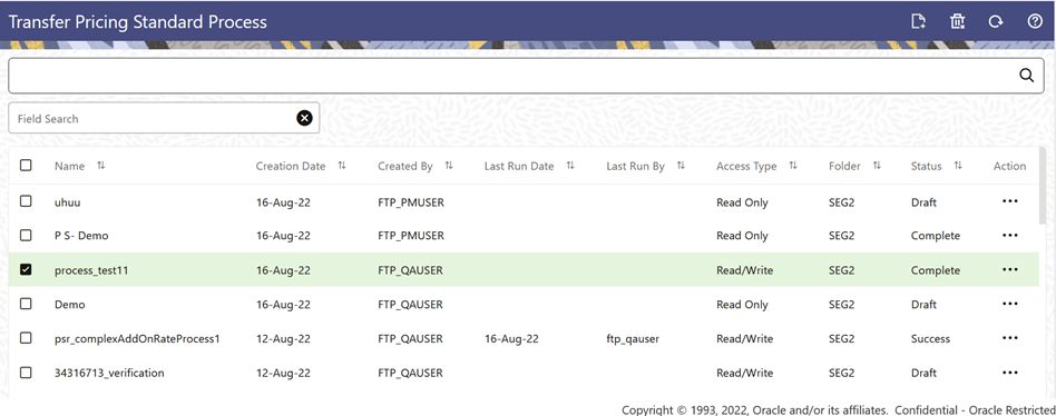 Transfer Pricing Standard Process Summary Page