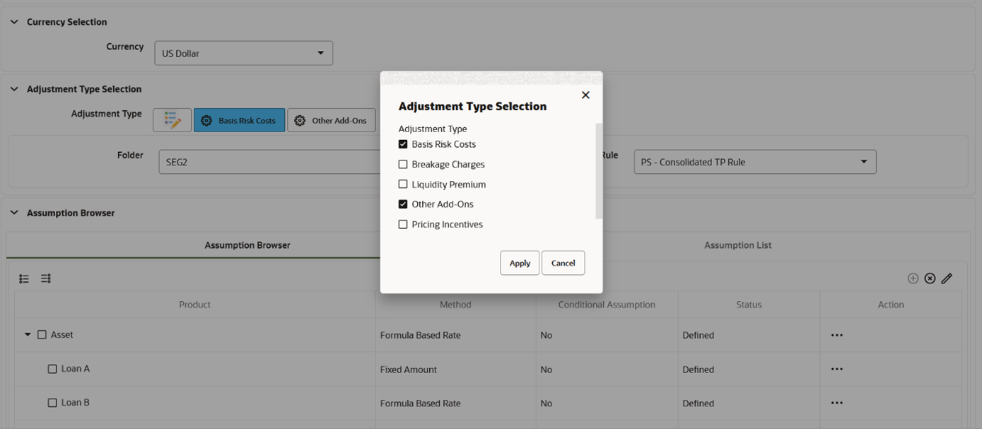 This screen allows you to select the Adjustment Type from the Adjustment Type Selection section.