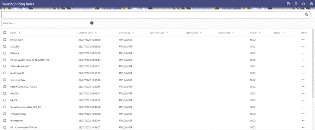 This screen displays the Transfer Pricing Rules that are already created.