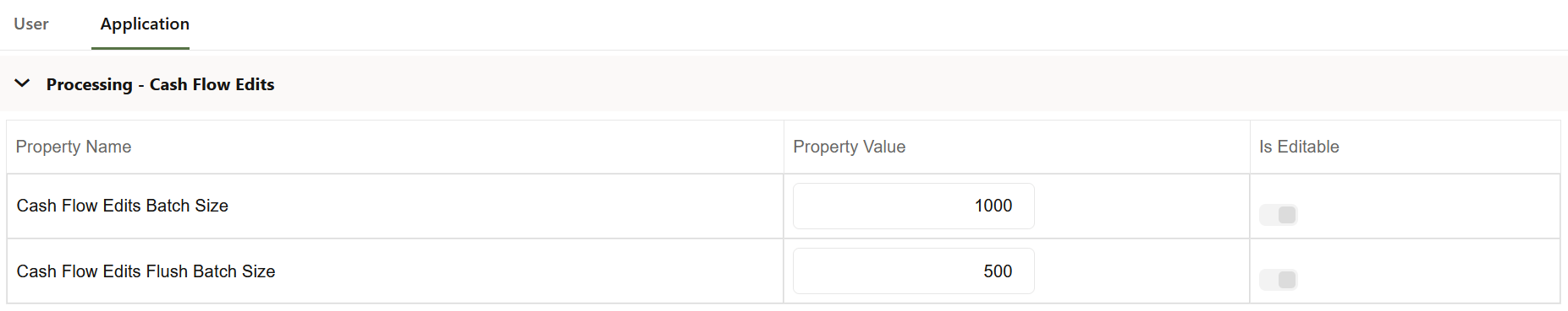 Processing - Cash Flow Edits section of Application Preference