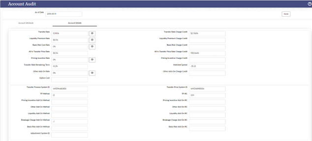 The account details tab contains two sections. The first section displays all the calculated rates and the second section displays the TP Process details.