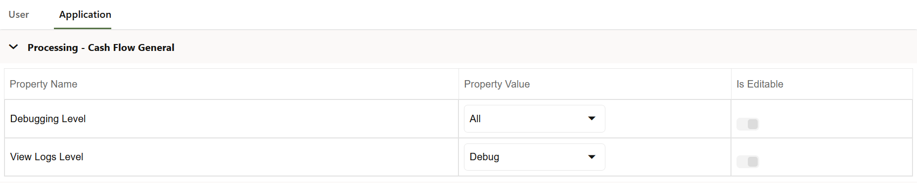 Processing - Cash Flow General section of Application Preference