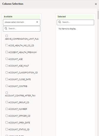 Column Selection window