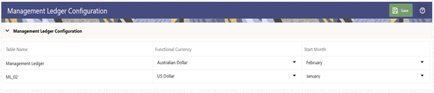 This screen allows you to input the Management Ledger Configuration for Profitability Management Cloud Service.