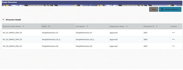 This screen displays the summary of the Simple Dimensions and Actions icon.