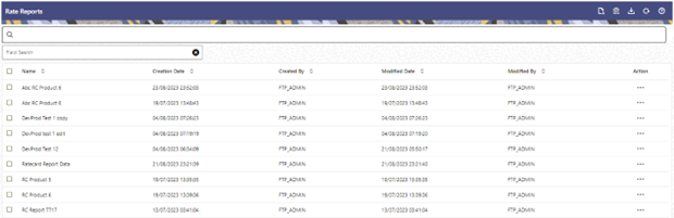 The Rate Report Summary page displays all the existing Rate Reports.