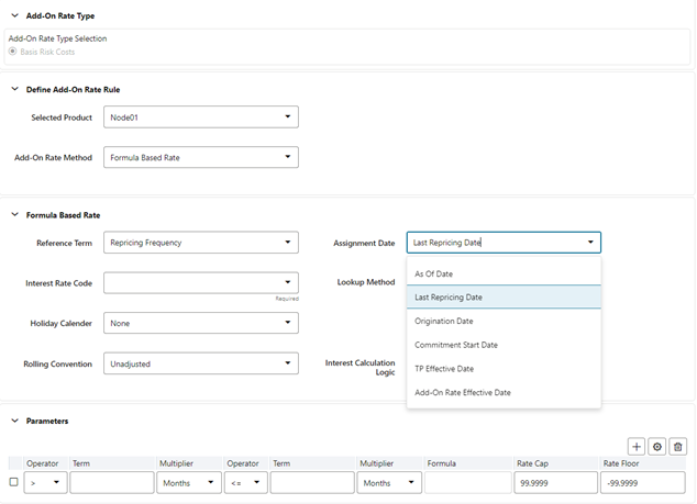 Add-on Rule Details - Formula Based Rate (Assignment Date)