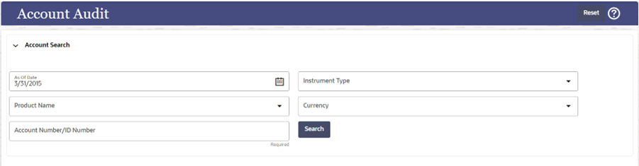 The FTP Account Audit page allows you to define the parameters for the Account for which you want to see the Audit details.