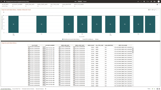 The Account Index History Report provides the analysis capability on the Stage Account Index History Table.