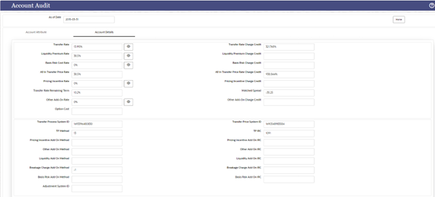 The account details tab contains two sections. The first section displays all the calculated rates and the second section displays the TP Process details. The account details tab contains two sections. The first section displays all the calculated rates and the second section displays the TP Process details.