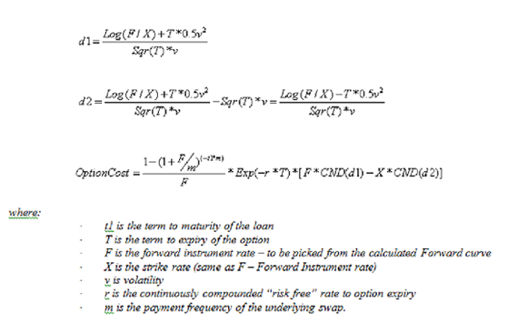 This illustration shows the formula to calculate Black Formula for calculating Rate Lock Option Cost. This illustration shows the formula to calculate Black Formula for calculating Rate Lock Option Cost.
