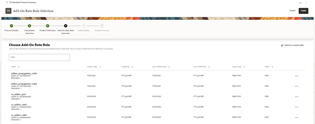 Add-On Rate Rule Selection Add-On Rate Rule Selection