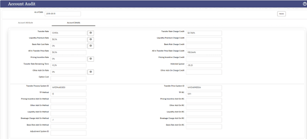 The account details tab contains two sections. The first section displays all the calculated rates and the second section displays the TP Process details. The account details tab contains two sections. The first section displays all the calculated rates and the second section displays the TP Process details.