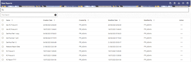 The Rate Report Summary page displays all the existing Rate Reports. The Rate Report Summary page displays all the existing Rate Reports.