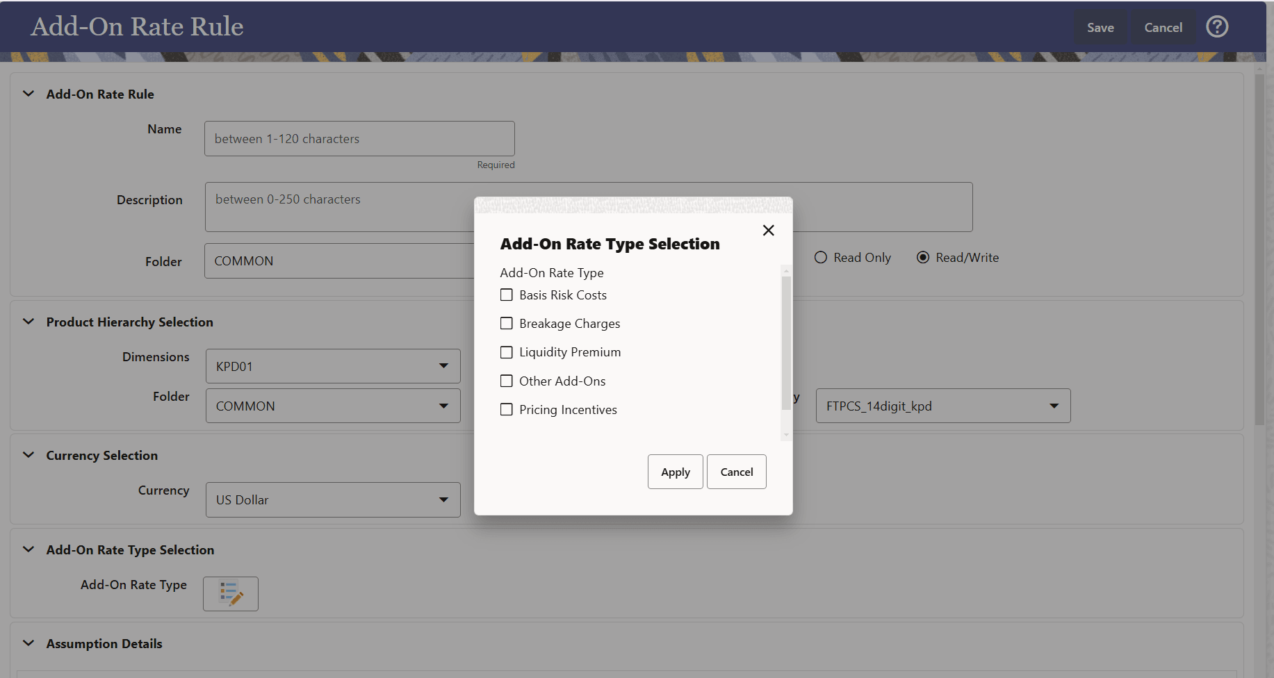 Add-On Rate Type Selection