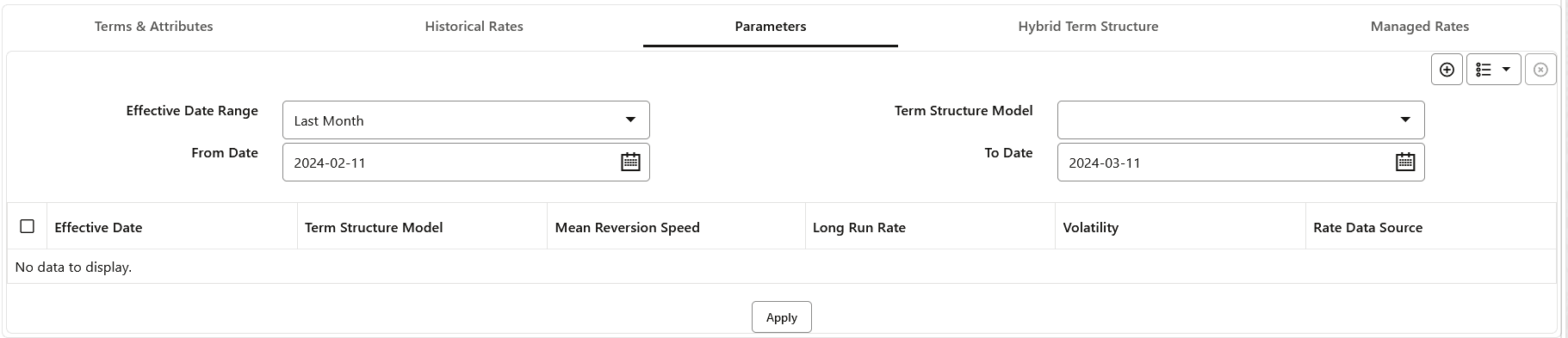 Parameters Tab on Interest Rate Curve window Parameters Tab on Interest Rate Curve window
