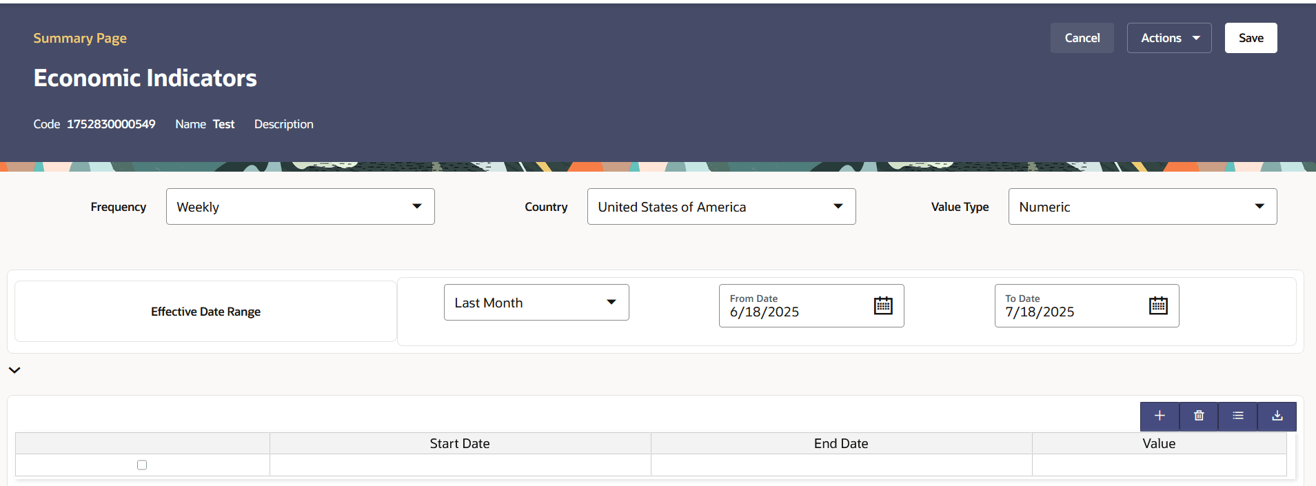 Economic Indicator window