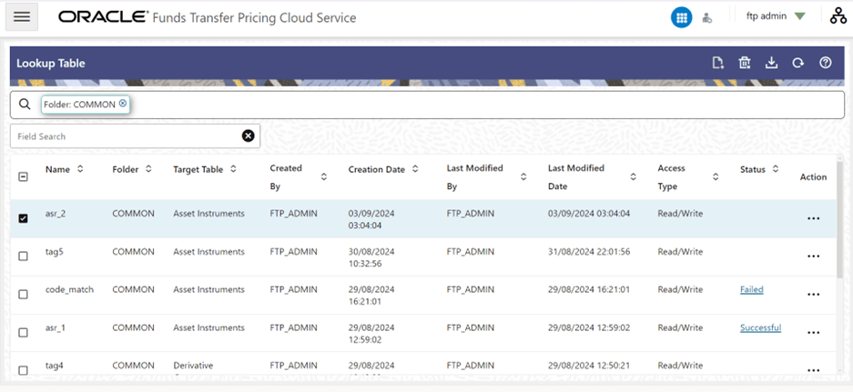 Lookup Table summary screen