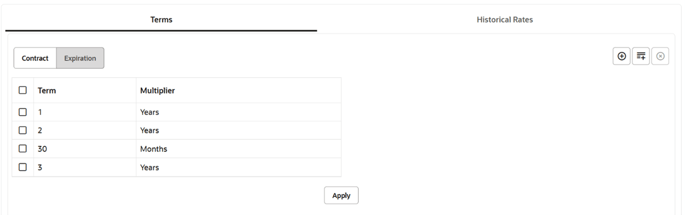 This screen allows you to define the Contract Term.