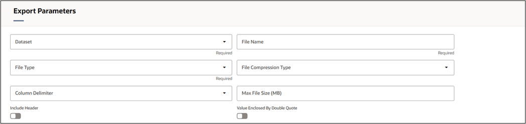 Export Parameters section Export Parameters section