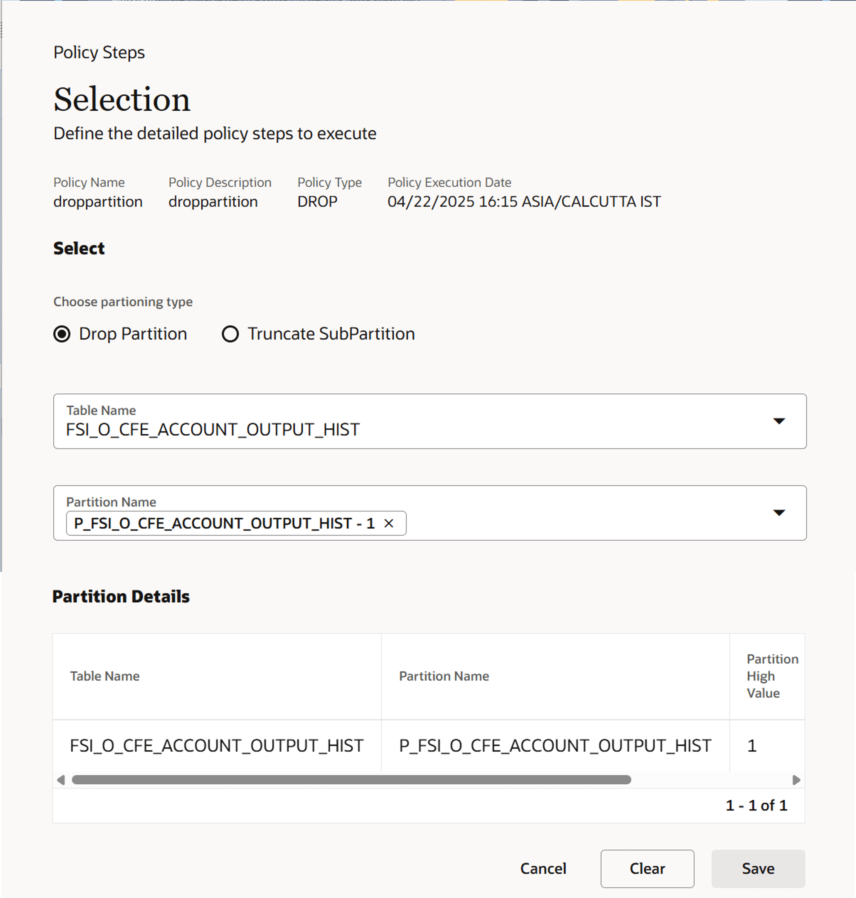 Partition type as Drop Partition
