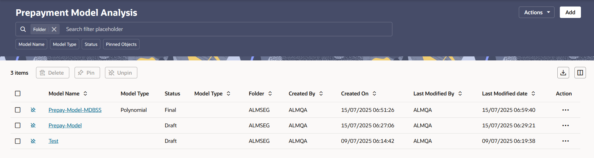 Prepayment Model Analysis Rule Summary